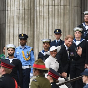 Le prince Harry, duc de Sussex et Meghan Markle, duchesse de Sussex - Les membres de la famille royale et les invités lors de la messe célébrée à la cathédrale Saint-Paul de Londres, dans le cadre du jubilé de platine (70 ans de règne) de la reine Elisabeth II d'Angleterre. Londres, le 3 juin 2022.