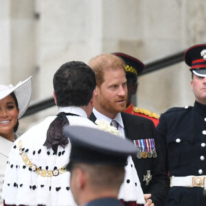 Le prince Harry, duc de Sussex et Meghan Markle, duchesse de Sussex - Les membres de la famille royale et les invités lors de la messe célébrée à la cathédrale Saint-Paul de Londres, dans le cadre du jubilé de platine (70 ans de règne) de la reine Elisabeth II d'Angleterre. Londres, le 3 juin 2022.