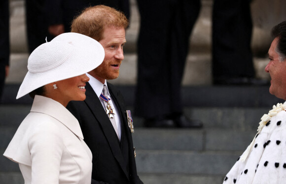 Le prince Harry, duc de Sussex et Meghan Markle, duchesse de Sussex - Les membres de la famille royale et les invités lors de la messe célébrée à la cathédrale Saint-Paul de Londres, dans le cadre du jubilé de platine (70 ans de règne) de la reine Elisabeth II d'Angleterre. Londres, le 3 juin 2022.