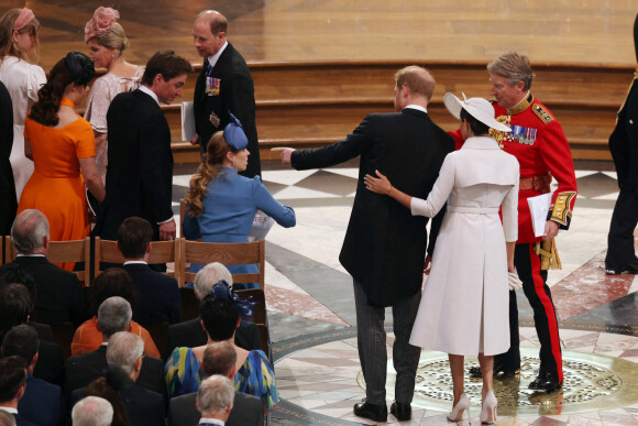 Le prince Harry, duc de Sussex, et Meghan Markle, duchesse de Sussex - Les membres de la famille royale et les invités lors de la messe célébrée à la cathédrale Saint-Paul de Londres, dans le cadre du jubilé de platine (70 ans de règne) de la reine Elisabeth II d'Angleterre. Londres, le 3 juin 2022.