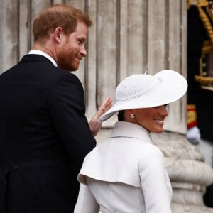 Le prince Harry, duc de Sussex et Meghan Markle, duchesse de Sussex - Les membres de la famille royale et les invités lors de la messe célébrée à la cathédrale Saint-Paul de Londres, dans le cadre du jubilé de platine (70 ans de règne) de la reine Elisabeth II d'Angleterre. Londres, le 3 juin 2022.