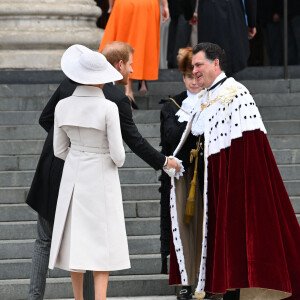 Le prince Harry, duc de Sussex et Meghan Markle, duchesse de Sussex - Les membres de la famille royale et les invités lors de la messe célébrée à la cathédrale Saint-Paul de Londres, dans le cadre du jubilé de platine (70 ans de règne) de la reine Elisabeth II d'Angleterre. Londres, le 3 juin 2022.