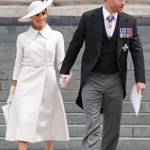 Le prince Harry, duc de Sussex, et Meghan Markle, duchesse de Sussex - Les membres de la famille royale et les invités lors de la messe célébrée à la cathédrale Saint-Paul de Londres, dans le cadre du jubilé de platine (70 ans de règne) de la reine Elisabeth II d'Angleterre. Londres, le 3 juin 2022.