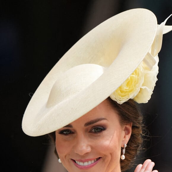 Catherine (Kate) Middleton, duchesse de Cambridge, - Les membres de la famille royale et les invités à la sortie de la messe du jubilé, célébrée à la cathédrale Saint-Paul de Londres, Royaume Uni, le 3 juin 2022.