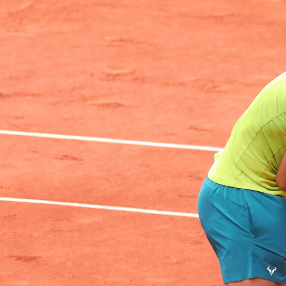 Joie de Rafael "Rafa" Nadal (Espagne) en fin du match lors de la finale simple messieurs (jour 15) aux Internationaux de France de tennis de Roland Garros à Paris, France, le 5 juin 2022. Nadal gagne son 14ème Roland-Garros, 6-3, 6-3, 6-0, (22 titres du grand chelem). © Dominique Jacovides/Bestimage