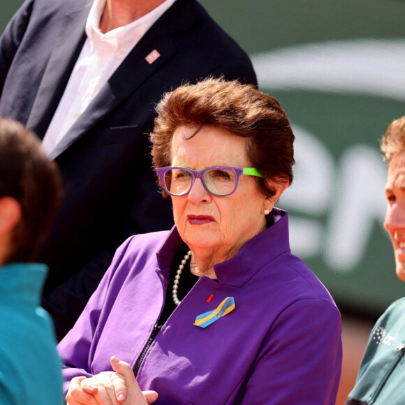 Billie Jean King, Rafael "Rafa" Nadal et Casper Ruud lors de la finale simple messieurs (jour 15) aux Internationaux de France de tennis de Roland Garros à Paris, France, le 5 juin 2022. Nadal gagne son 14ème Roland-Garros, 6-3, 6-3, 6-0, (22 titres du grand chelem). © Dominique Jacovides/Bestimage