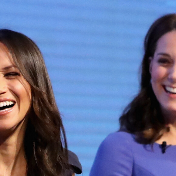 Le prince William, duc de Cambridge, Catherine (Kate) Middleton, duchesse de Cambridge (enceinte), le prince Harry et sa fiancée Meghan Markle assistent au premier forum annuel de la Royal Foundation qui se tient à Aviva le 28 février 2018 à Londres