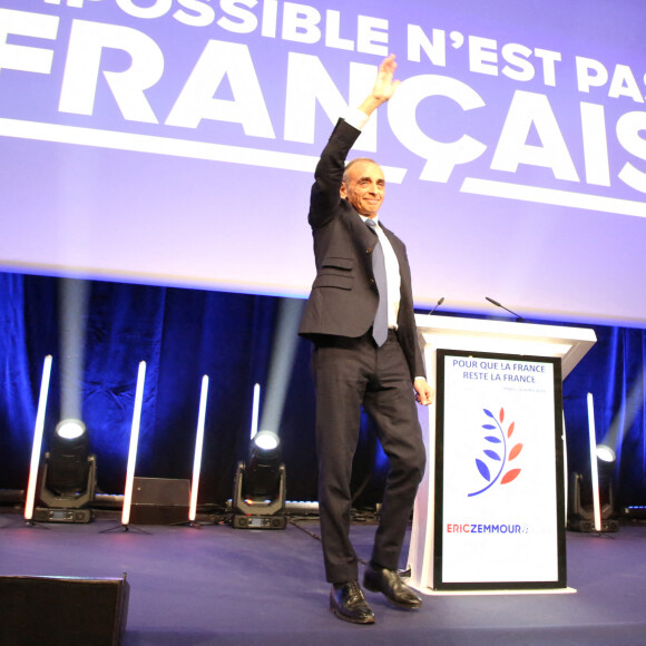 Eric Zemmour au soir du premier tour des élections présidentielles 2022 à la Mutualité à Paris le 10 avril 2022