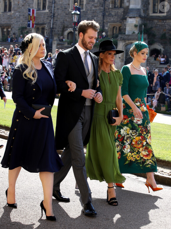 Eliza Spencer, Louis Spencer, Victoria Aitken et Kitty Spencer - Les invités arrivent à la chapelle St. George pour le mariage du prince Harry et de Meghan Markle au château de Windsor, Royaume Uni, le 19 mai 2018. 