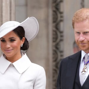 Le prince Harry et Meghan Markle - Sortie de la messe du jubilé, célébrée à la cathédrale Saint-Paul de Londres, Royaume Uni, le 3 juin 2022.