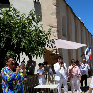 Exclusif - Mariage civil de Christine Bravo et Stéphane Bachot devant la mairie de Occhiatana en Corse le 11 Juin 2022 © Dominique Jacovides / Bestimage