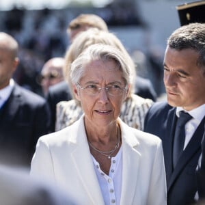 Elisabeth Borne, Première ministre - Le président Emmanuel Macron lors du défilé militaire du 14 Juillet à Paris. © Eliot Blondet / Pool / Bestimage