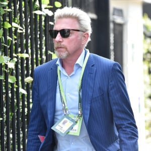 Boris Becker se rend sur le tournoi de Wimbledon à Londres le 12 juillet 2018. 