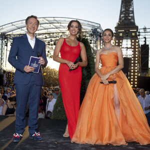 Exclusif - Stéphane Bern (Chaussures Louboutin aux couleurs Bleu Blanc Rouge), Nadine Sierra et Léa Desandre - Enregistrement de l'émission "Le concert de Paris" à la Tour Eiffel pour le 14 Juillet à Paris, diffusé sur France 2 © Pierre Perusseau-Tiziano da Silva / Bestimage