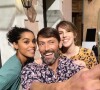 Prudence Leroy avec Laurent Kérusoré et Léa François sur le tournage de "Plus belle la vie"