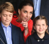 Catherine (Kate) Middleton, duchesse de Cambridge, accompagnés de leurs enfants, le prince George de Cambridge et la princesse Charlotte de Cambridge en visite au château de Cardiff, Royaume Uni, le 4 juin 2022, à l'occasion du jubilé de platine de la reine d'Angleterre. 