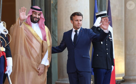 Emmanuel Macron a accueilli le prince héritier saoudien Mohammed ben Salmane, invité pour un dîner de travail au palais de l'Elysée à Paris le 28 juillet 2022. © Tiziano Da Silva/Bestimage