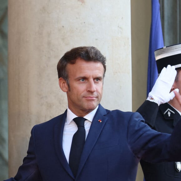 Emmanuel Macron a accueilli le prince héritier saoudien Mohammed ben Salmane, invité pour un dîner de travail au palais de l'Elysée à Paris le 28 juillet 2022. © Tiziano Da Silva/Bestimage