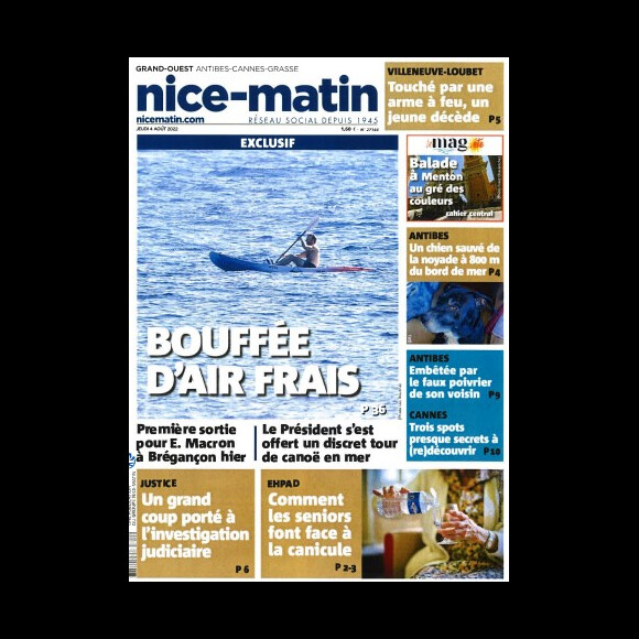 Couverture du journal Nice-Matin du 4 août 2022.