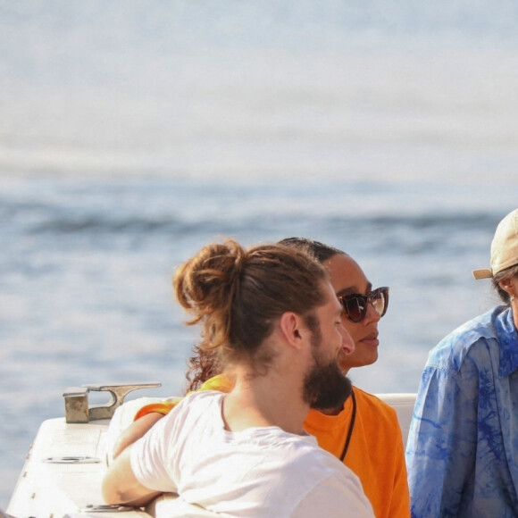 Exclusif - Joakim Noah et sa femme Lais Ribeiro sont allés faire une balade en bateau avec des amis à Rio de Janeiro au Brésil le 3 aout 2022.