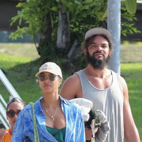 Exclusif - Joakim Noah et sa femme Lais Ribeiro sont allés faire une balade en bateau avec des amis à Rio de Janeiro au Brésil le 3 aout 2022.