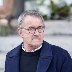 Christophe Dechavanne - Sorties des obsèques de Jean-Pierre Pernaut en la Basilique Sainte-Clotilde à Paris, France le 9 mars 2022. © Aurelien Morissard/Panoramic/Bestimage 