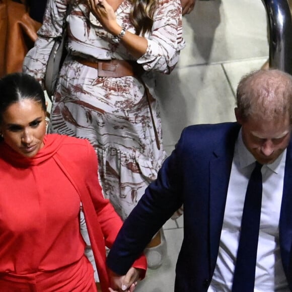 Le prince Harry, duc de Sussex et Meghan Markle, duchesse de Sussex, arrivent au "One Young World Summit 2022" à Manchester, le 5 septembre 2022.