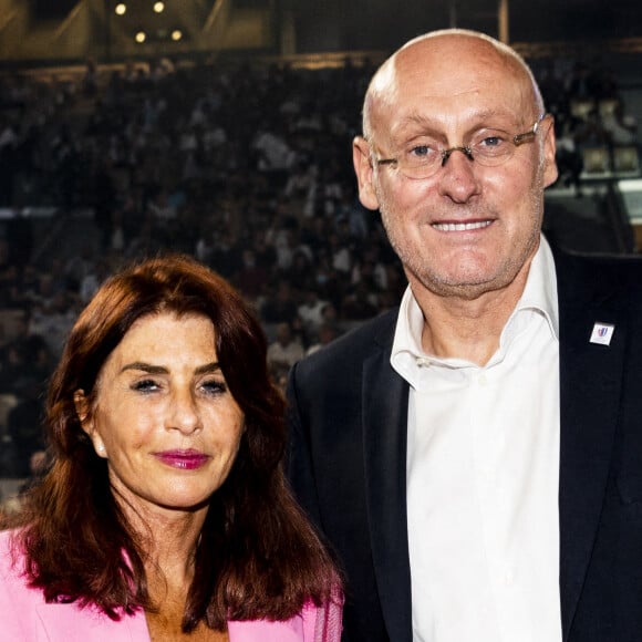 Bernard Laporte et sa femme Manon - People et politiques se retrouvent au gala de boxe "La Conquête" au stade Roland Garros à Paris © JB Autissier / Panoramic / Bestimage