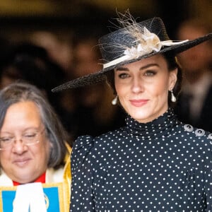 Catherine (Kate) Middleton, duchesse de Cambridge lors du service d'action de grâce en hommage au prince Philip, duc d'Edimbourg, à l'abbaye de Westminster à Londres, Royaume Uni, le 29 mars 2022. Le prince Philip, duc d'Edimbourg, est décédé le 9 avril 2021.  Thanksgiving for the life of the late HRH The Prince Philip, Duke of Edinburgh at Westminster Abbey attend Royals from all over the World. March 29th, 2022.