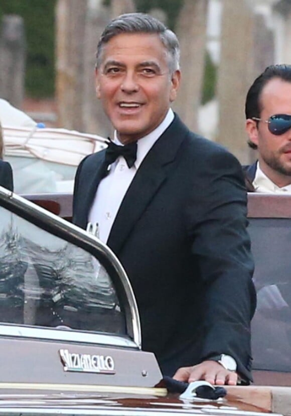 George Clooney sur son bateau-taxi. Mariage de George Clooney et Amal Alamuddin à l'Aman Canal Grande Venice à Venise, le 27 septembre 2014.