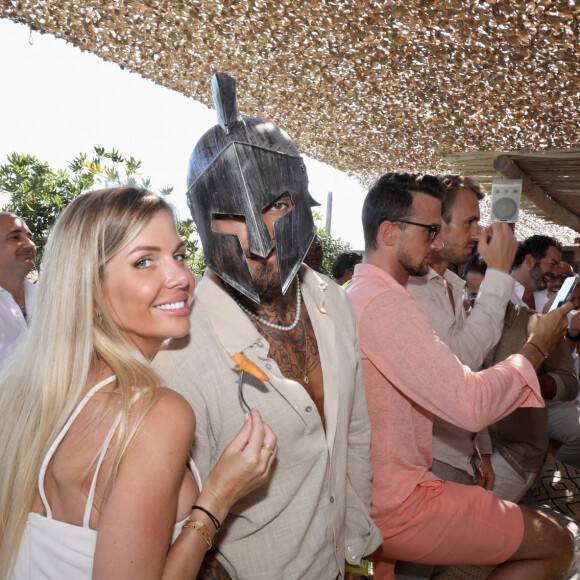 Exclusif - Stéphane Gurov, Thibault Garcia et sa compagne Jessica Thivenin (Les Marseillais) - Hublot fête l'arrivée de la nouvelle Big Bang Unico à la boutique de Saint-Tropez au restaurant Verde Beach à Ramatuelle, Côte d'Azur, France, le 12 juillet 2022. © Luc Boutria/Nice Matin/Bestimage