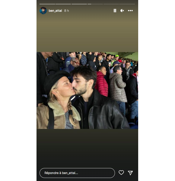 Story de Ben Attal avec sa compagne Jordane Crantelle dans les tribunes d'un match du PSG