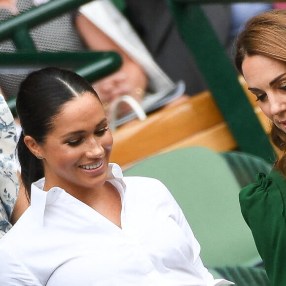 Archives - Catherine (Kate) Middleton, duchesse de Cambridge, Meghan Markle, duchesse de Sussex, sont dans les tribunes lors de la finale femme de Wimbledon "Serena Williams - Simona Halep (2/6 - 2/6) à Londres le 13 juillet 2019. © Chryslène Caillaud / Panoramic / Bestimage 