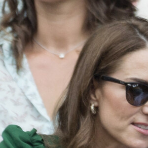 Catherine (Kate) Middleton, duchesse de Cambridge, Meghan Markle, duchesse de Sussex, et Pippa Middleton dans les tribunes lors de la finale femme de Wimbledon "Serena Williams - Simona Halep (2/6 - 2/6) à Londres, le 13 juillet 2019. © Ray Tang/London News Pictures via Zuma Press/Bestimage