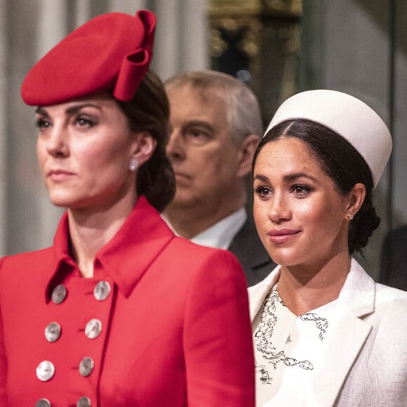 Catherine Kate Middleton, duchesse de Cambridge, Meghan Markle, enceinte, duchesse de Sussex lors de la messe en l'honneur de la journée du Commonwealth à l'abbaye de Westminster à Londres.