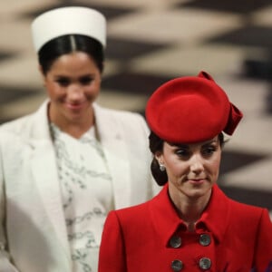 Catherine Kate Middleton, duchesse de Cambridge, Meghan Markle, enceinte, duchesse de Sussex lors de la messe en l'honneur de la journée du Commonwealth à l'abbaye de Westminster à Londres le 11 mars 2019. 