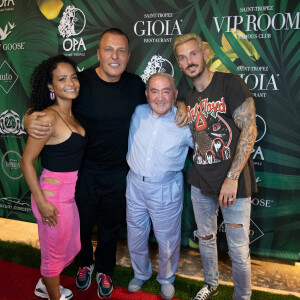 Exclusif - M. Pokora (Matt Pokora), sa femme Christina Milian, Jean-Roch, Levon Sayan - People dînent au restaurant "Gioia" avant de faire la fête au VIP Room à Saint-Tropez le 28 juillet 2022. © Hippolyte Hamonet/Bestimage