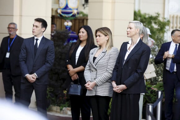 Louis Ducruet, Marie Ducruet, Camille Gottlieb et la princesse Charlène de Monaco lors de la conférence de présentation des célébrations du centenaire de la naissance du Prince Rainier III de Monaco au Palais de Monaco, le 28 septembre 2022. © Dylan Meiffret/Nice Matin/Bestimage