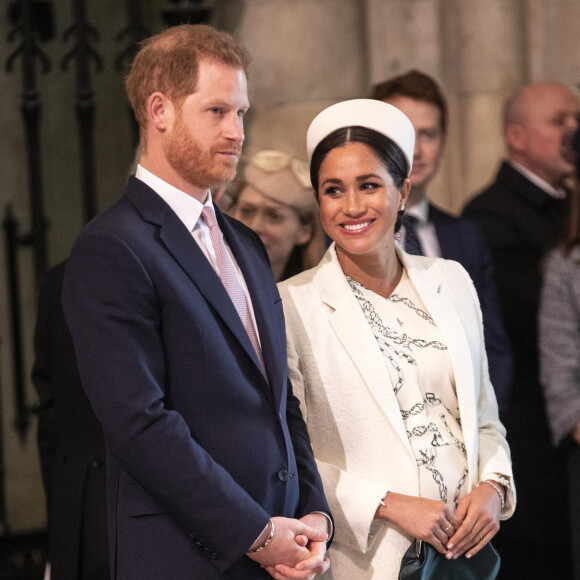 Le prince Harry, duc de Sussex, et Meghan Markle, duchesse de Sussex, enceinte, - La famille royale britannique à la messe en l'honneur de la journée du Commonwealth à l'abbaye de Westminster à Londres, Royaume Uni, le 11 mars 2019. 