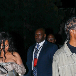 Exclusif - Rihanna et son compagnon ASAP Rocky à la sortie de la soirée "Wakanda Forever", au Roosevelt Hotel à Los Angeles, le 26 octobre 2022. 