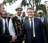 Joalukas Noah, Yannick Noah et le président français Emmanuel Macron - Le président français Emmanuel Macron et Yannick Noah au village Noah pour un débat avec la société civile et un concert, Yaoundé, Cameroun, le 26 juillet 2022. Emmanuel Macron effectue une tournée africaine de trois jours au Cameroun, au Bénin et en Guinée-Bissau. © Stéphane Lemouton/Bestimage