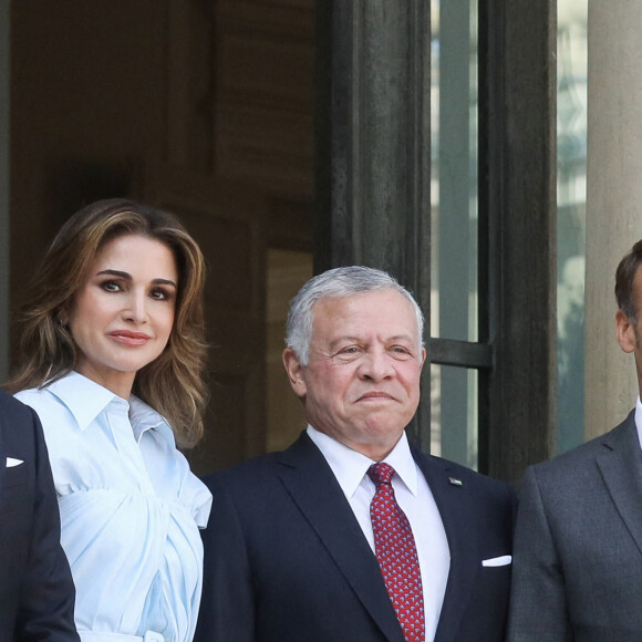 Le président de la République française, Emmanuel Macron et sa femme la Première Dame reçoivent le roi Abdallah II, la reine Rania et le prince héritier Hussein Bin Abdallah de Jordanie pour un déjeuner de travail au palais de l'Elysée, à Paris, France, le 14 septembre 2022 © Stéphane Lemouton/Bestimage 
