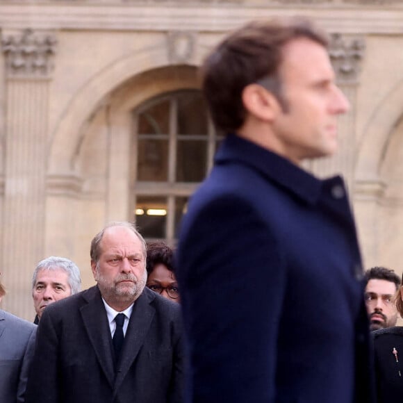 Isabelle Rome, Rima Abdul-Malak, Pap Ndiaye, Eric Dupond-Moretti, Valérie Rabault, guest, Emmanuel Macron - Cérémonie d'hommage national rendu à Monsieur Pierre Soulages dans la cour carrée du Louvre à Paris. Le 2 novembre 2022 © Dominique Jacovides / Bestimage