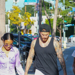 Exclusif - Christina Milian fait du shopping avec sa fille Violet et son mari Matt Pokora (M. Pokora) à Los Angeles le 6 avril 2022.