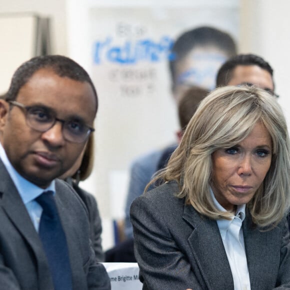 Brigitte Macron, Pap Ndiaye, ministre de l'Éducation nationale et de la Jeunesse, Charlotte Caubel, secrétaire d'Etat, chargée de l'Enfance, Franck Riester, ministre délégué, chargé des Relations avec le Parlement - Lancement de la campagne "Non au harcèlement à l'école" au collège Louis Braille à Esbly en Seine et Marne le 7 novembre 2022. © Raphael Lafargue / Pool / Bestimage