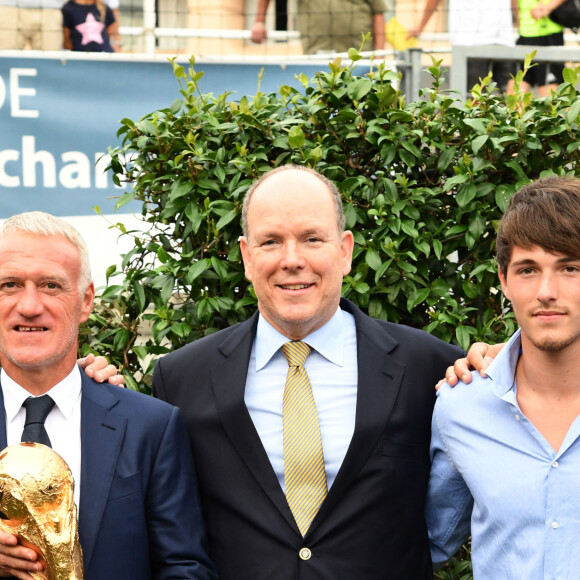 Didier Deschamps, le prince Albert II de Monaco et Dylan Deschamps durant l'inauguration du Stade de football Didier Deschamps à Cap d'Ail le 12 septembre 2018. © Bruno Bebert / Bestimage