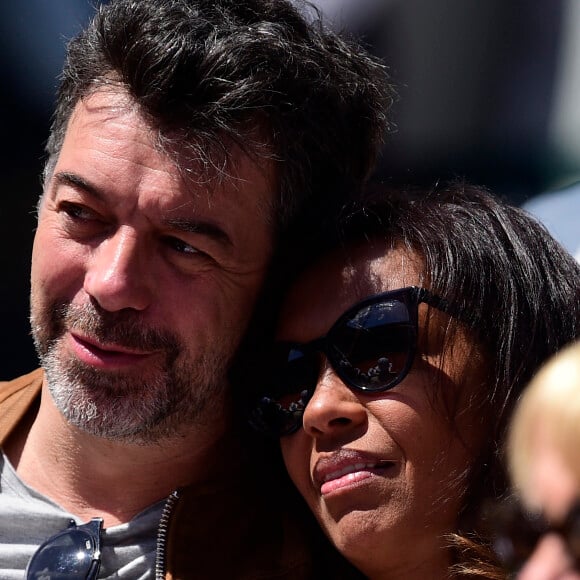 Stéphane Plaza et Karine Le Marchand - Célébrités dans les tribunes des internationaux de France de tennis de Roland Garros à Paris, France. © JB Autissier / Panoramic /Bestimage.