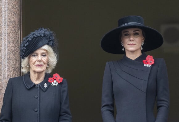 Camilla Parker Bowles, reine consort d'Angleterre, et Catherine (Kate) Middleton, princesse de Galles, - Les membres de la famille royale d'Angleterre et les personnalités lors du "Remembrance Sunday Service" à Londres, le 13 novembre 2022. 