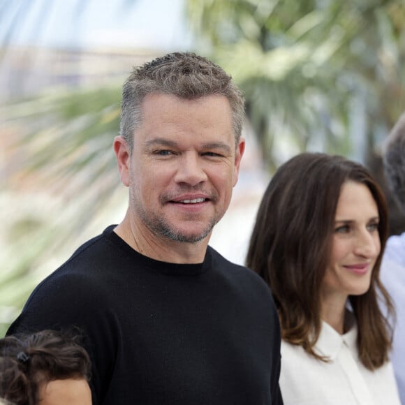 Lilou Siauvaud, Matt Damon et Camille Cottin - Photocall du film Stillwater (Hors compétition) lors du 74ème festival international du film de Cannes le 9 juillet 2021 © Borde / Jacovides / Moreau / Bestimage.