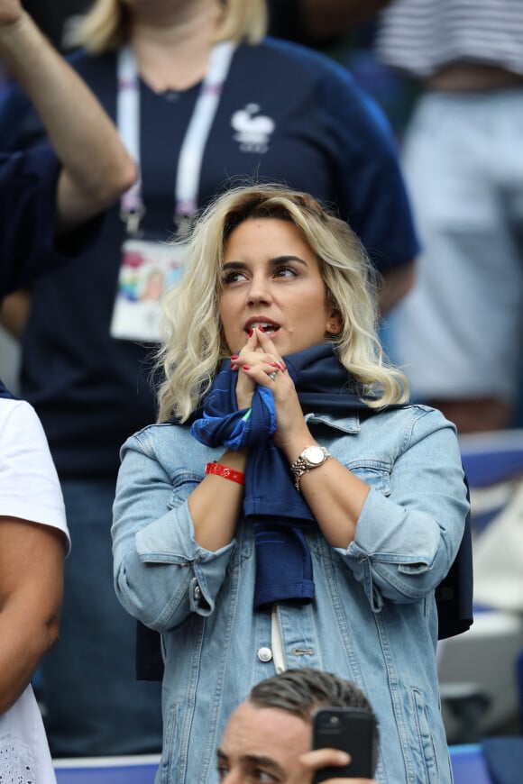 Erika Choperena (femme d'A. Griezmann) dans les tribunes lors du match de quart de finale de la Coupe du Monde Russia2018 "France - Uruguay (FIFA World Cup Russia2018)" au stade Nijni Novgorod. La France a gagné 2-0 et rencontrera la Belgique en demi-finale. Russie, le 6 juillet 2018. © Cyril Moreau/Bestimage